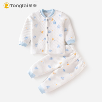 Tongtai baby thermal underwear men and women children spring and autumn cotton boneless padded three-layer cotton thermal underwear set