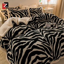 Four-piece winter coral velvet sheets thickened double-sided warm flannel duvet cover Milk lamb velvet bedding