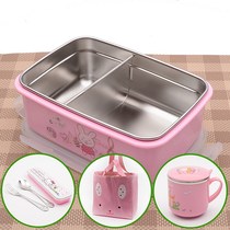 Stainless steel childrens lunch box cute primary and secondary school insulation lunch box divided rectangular layered belt 