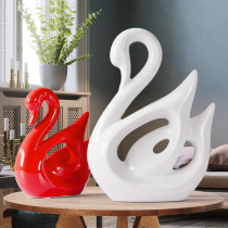 Modern home decoration ceramic crafts red and white swan creative living room wine cabinet TV cabinet porch ornaments