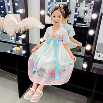 Childrens ancient costumes Hanfu childrens fairy summer colorful skirts girls summer short sleeves Chinese style jumpers