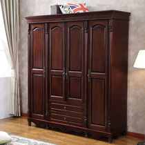 American wardrobe modern simple four door with Drawer Wardrobe European solid wood swing door cabinet bedroom home wardrobe
