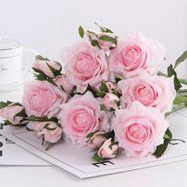 Simulation rose bouquet silk flower plastic flower fake flower single living room decoration flower table ornaments wedding floral art
