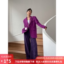 Purple Light Core Suede High Waist Broadlegged Pants Woman Winter 2021 New Design Sense Loose Straight Barrel Casual Pants