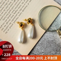  HeyJewel retro gold hydrangea water drop pearl earrings feminine temperament wild high-end earrings 2021 new