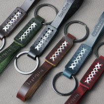 Personality Handmade Leather Vintage Cowhide Car Keychain Creative Small Gift Factory Customized