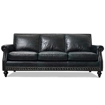 JSM American Country Environmental Protection first layer cowhide three-person sofa Jianou idyllic modern green Pupi pull button sofa sofa