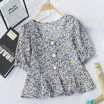 Doll shirt Korean women 2020 square short summer retro collar broken New version floral shirt 8825