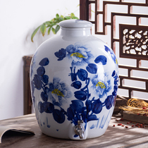 Bubble wine altar winemaking bottle Jingdezhen ceramic green flower porcelain 20 catty 30 catty 50 catty with tap wine jar Wine Jar