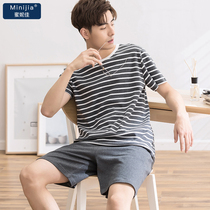 Summer mens pajamas pure cotton short-sleeved shorts large size home clothes Summer cotton casual thin home clothes set