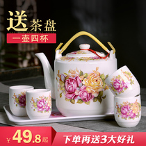 Jingdezhen complete set of Kung Fu ceramic teapot Chinese tea set household living room cold hot water lifting beam tea cup
