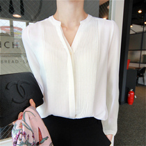 2022 spring and autumn new fashion ladies commuting professional white shirts are thin and versatile v-neck Western-style OL chiffon shirts