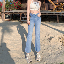 In the spring of 2022 new jeans lady loose straight tube small eight broad legs micro - horn pants summer tide