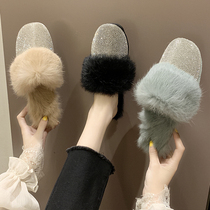Mao wool cotton slippers women wear in autumn and winter outside wear 2021 New Muller shoes Net red lazy flat top top velvet bag half slippers