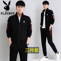 Playboy sports suit mens 2021 spring new casual trend mens sweater youth outdoor three-piece suit