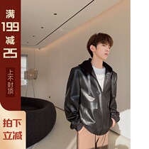 XUELI Sydney womens sheep leather soft motorcycle jacket autumn and winter new mens hooded casual leather jacket