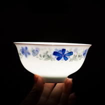 Town store treasure series 1979 version of porcelain pure hand-painted Hongjiang ball mud double-sided blue chrysanthemum hair porcelain bowl tableware high-end