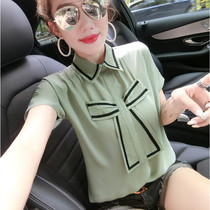 Hong Kong Tide Brand Simple Loose Short Sleeve Jacket 2021 Summer New Foreign Style Chiffon Shirt Skinny Belly Shirt