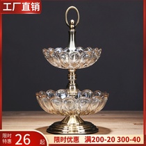 European-style luxury double-layer crystal glass fruit plate American modern creative high-end living room tea table dried fruit plate candy plate