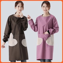 Apron womens coat waterproof and oil-proof comprehensive thin breathable household kitchen cooking long sleeve overalls men