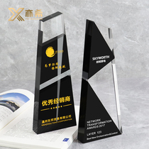 Black Crystal Trophy Custom Set Making Awards Plaques For Creative Boutique Champions Annual Meeting Excellent Employees Free Lettering