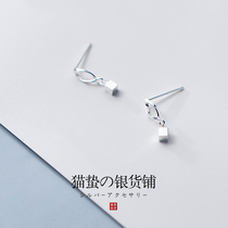 Cat sting wave cube sterling silver stud very simple Female small Korean New temperament Joker personality earring jewelry