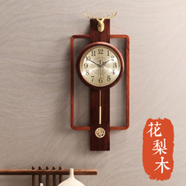 New Chinese style solid wood wall clock living room household fashion Chinese style watch Simple decoration Silent creative light luxury clock