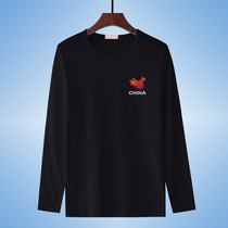 Autumn mens long-sleeved t-shirt pure cotton autumn coat Solid color white crew neck base shirt Sweater Slim trend top clothes