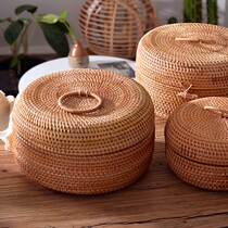 Vietnam hand-made vine basket fruit basket hollow snack box living room round large-scale bun bread collection box