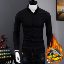  Winter mens warm long-sleeved shirt mens plus velvet thickened shirt white casual business formal mens black inch clothing
