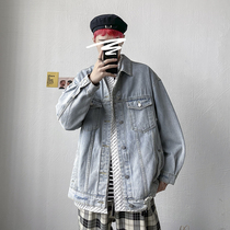 ins Tide brand Hong Kong style denim jacket mens loose Joker fashion on clothes Ruby hot Street casual retro jacket