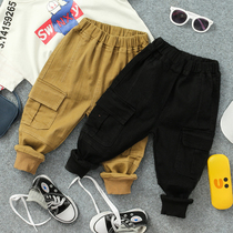 Childrens Korean version of autumn clothes casual pants boy Two colour bamboo knots in clothing pants for children 100 hitch big pocket closing pants tide