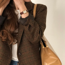 Thousand Birds Plaid Suit Jacket Woman South Korea 2021 New Port Wind Retro Fur Thickened Casual Temperament Little West Suit