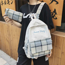 School girl schoolgirl Han version junior high school high school students large capacity plaid double shoulder bag ancient with a girl canvas backpack