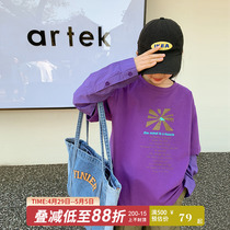 Girls long sleeve T-shirt 2022 Childrens spring autumn holiday Two printed blouses CUHK Fairy Ocean Qi Purple Spring Dress Compassionate