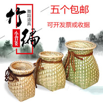 Handmade bamboo fish basket tea basket childrens tea drama dance performance photography props small back basket features flower arrangement