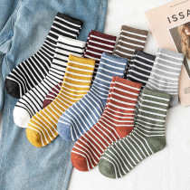 Autumn and winter new socks womens tube socks striped autumn ins pile socks Japanese cute stockings nude socks