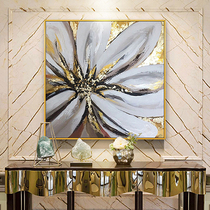 Hand-painted Abstract Oil Painting Square Xuanguan Restaurant Decoration Painting Modern Simplicity Flowers Open Rich gold leaf flower hanging painting