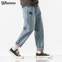 Spring and autumn mens jeans loose straight Korean version of the trend Joker light ankle-length pants mens wide legs trousers