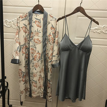 Japanese pyjamas sexy summer thin strips of ice silk harnesses sleeping skirts two sets of long sleeve printed sleeping gowns
