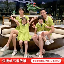 Parent-child outfit a three-member net red female dress foreign style skirt summer mother-child outfit father-son t-shirt high-end female dress