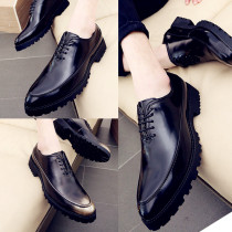 Leather shoes men 2021 New thick-soled muffin high shoes youth business leisure leather British pointed leather shoes