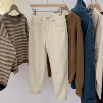 Lolora Harren pants womens straight loose 2021 autumn new trousers womens high waist thin white jeans