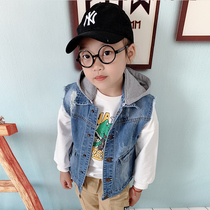 Fashion hooded childrens denim vest Korean version of the tide baby vest spring and autumn new childrens clothing boys horse clip jacket