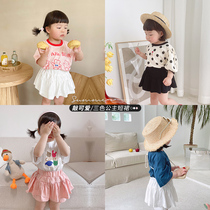 SASAs meatball girl girls shorts summer wear 2021 new childrens pants fake two-piece culottes Western style