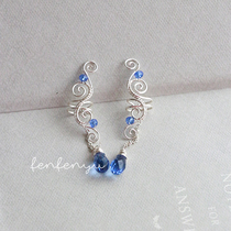 Powder fish original handmade ear clip blue crystal without ear hole Russian same personality ear ornaments