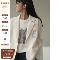 Creamsu white blazer women Korean loose English style niche milk white temperament suit top