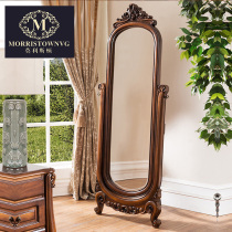 Luxury European-style full-length mirror American solid wood fitting mirror bedroom corner rotating floor mirror vertical full-length mirror for home use