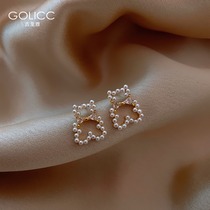 Unique design exquisite bear pearl earrings 925 sterling silver needle earrings 2021 New Tide earrings female earrings