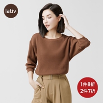 Latvi dress womens waffle round neck shirt cropped sleeves T-shirt top OL casual shirt shirt shirt shirt autumn womens wear
